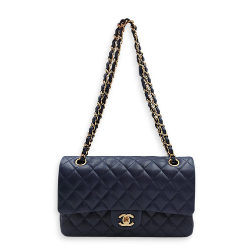 Classic Medium Flap Blue Shoulder Bag in Caviar Leather Gold hardware CL2602-19223 10