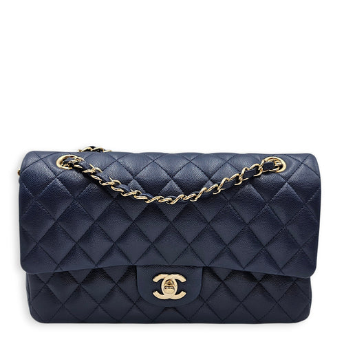 Classic Medium Flap Blue Shoulder Bag in Caviar Leather Gold hardware CL2602-19223 1