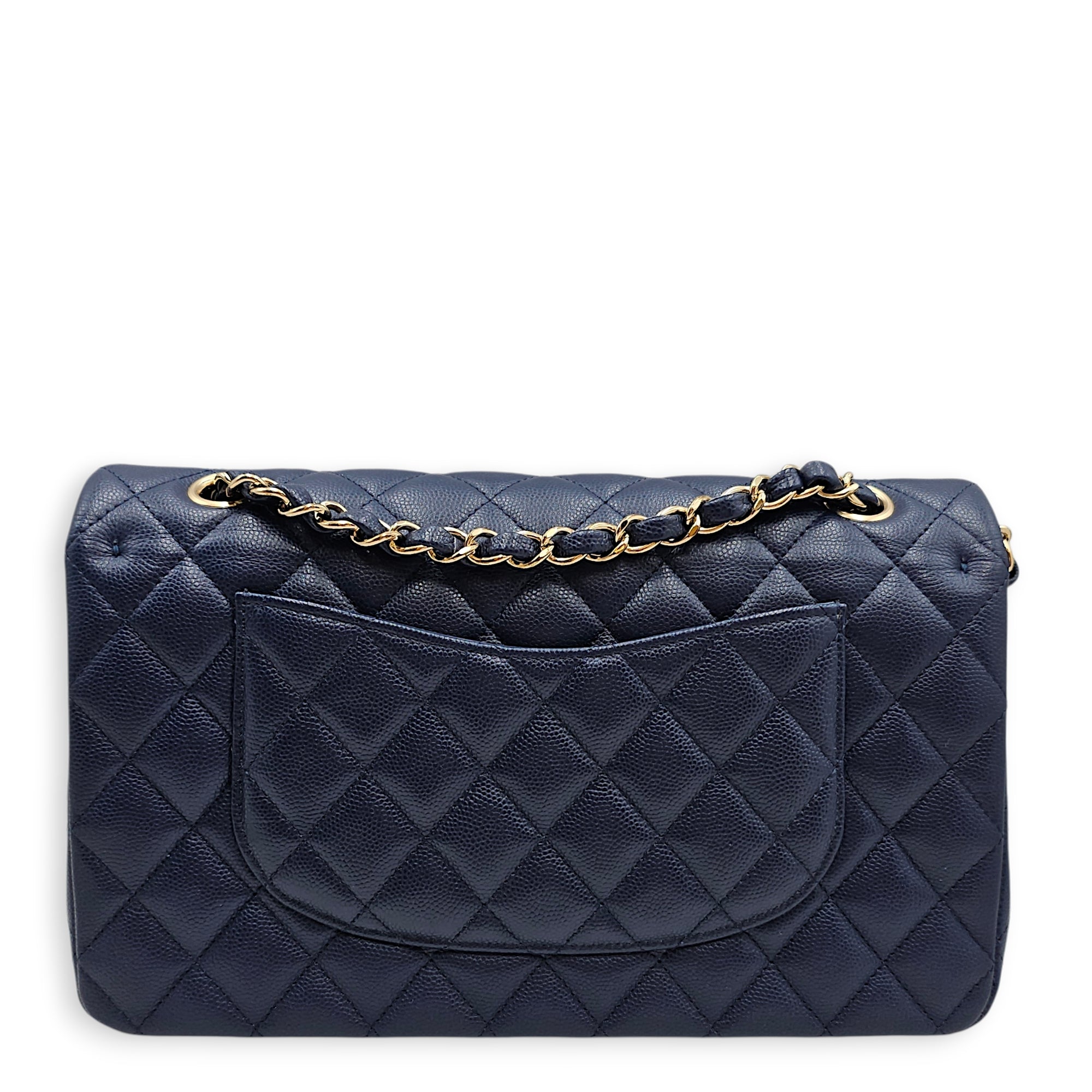 Classic Medium Flap Blue Shoulder Bag in Caviar Leather Gold hardware CL2602-19223 2