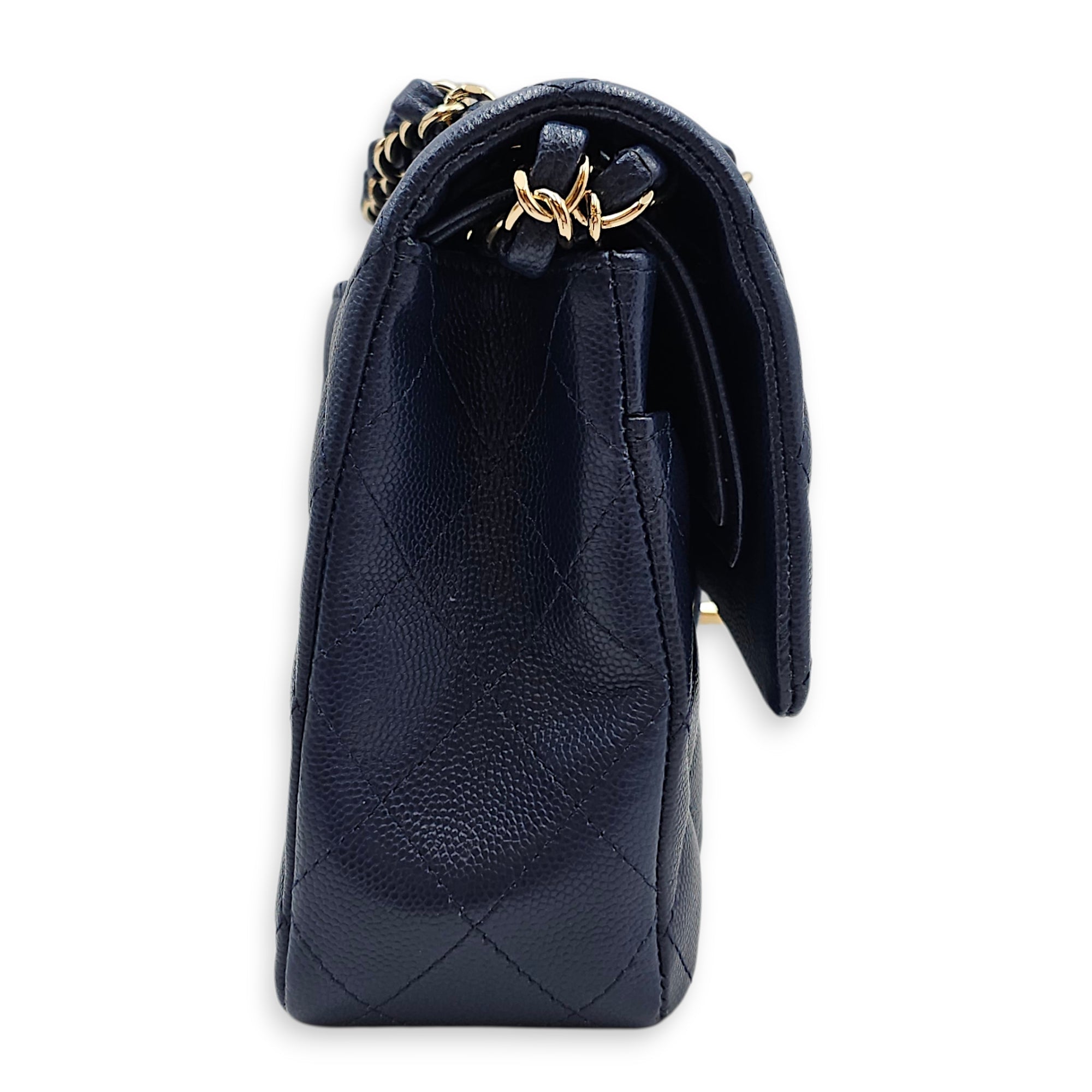 Classic Medium Flap Blue Shoulder Bag in Caviar Leather Gold hardware CL2602-19223 3