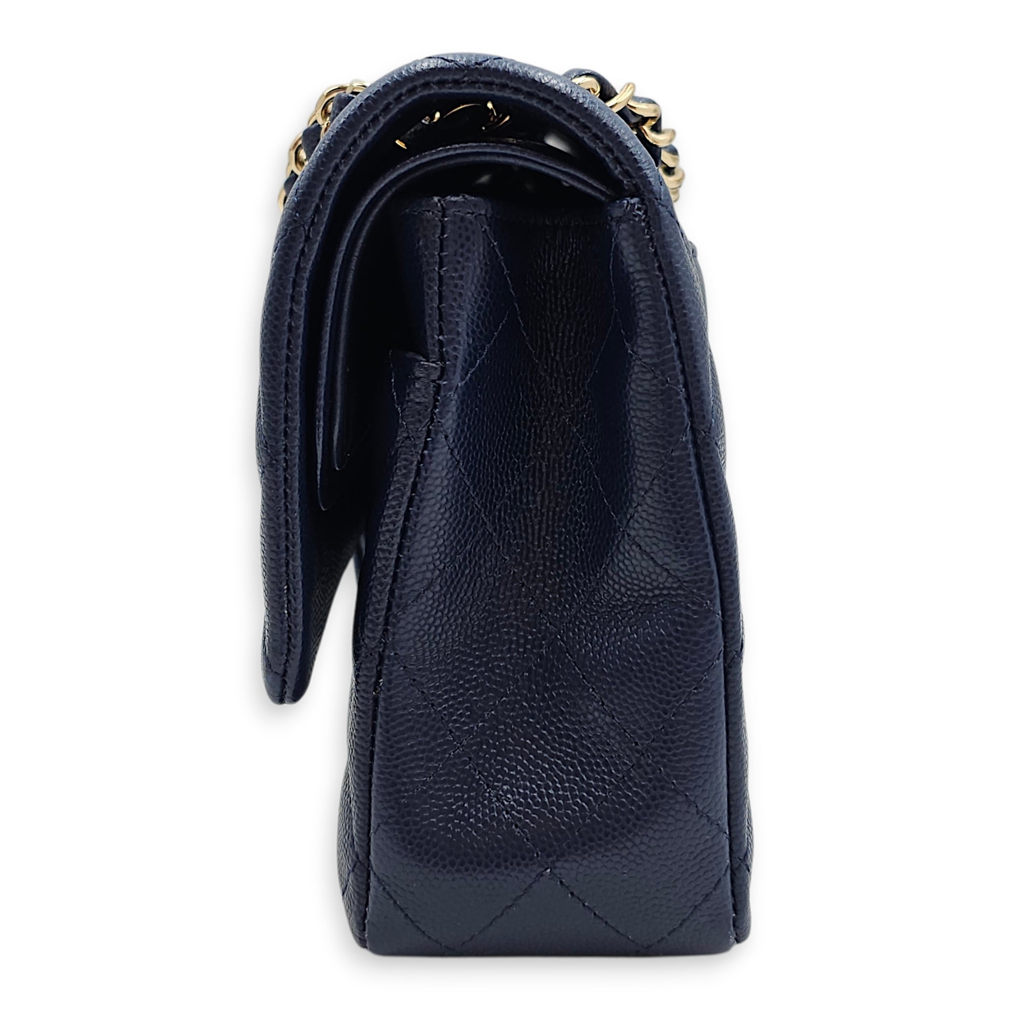 Classic Medium Flap Blue Shoulder Bag in Caviar Leather Gold hardware CL2602-19223 4