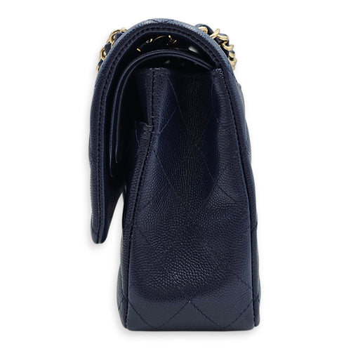Classic Medium Flap Blue Shoulder Bag in Caviar Leather Gold hardware CL2602-19223 4