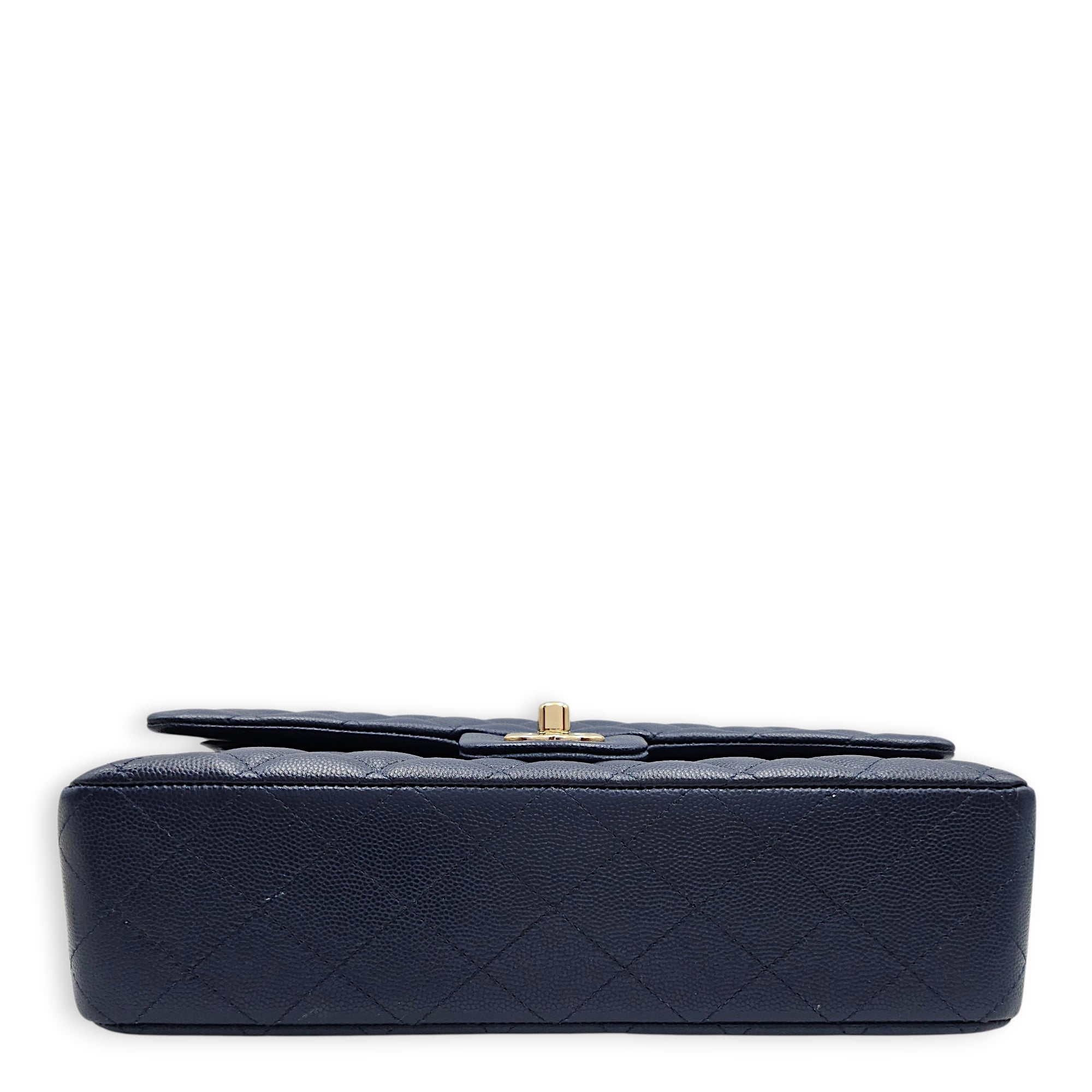 Classic Medium Flap Blue Shoulder Bag in Caviar Leather Gold hardware CL2602-19223 5