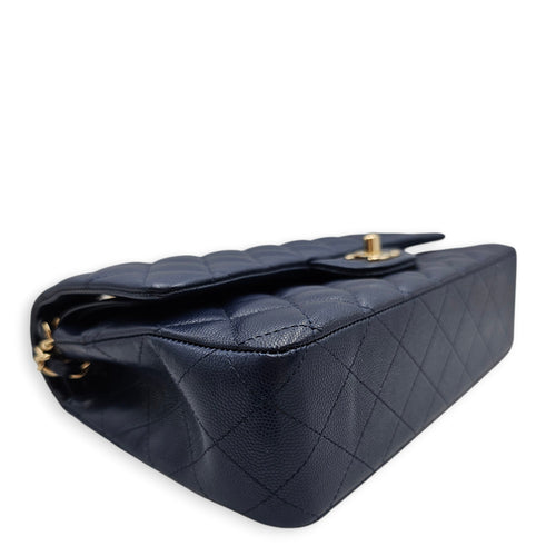 Classic Medium Flap Blue Shoulder Bag in Caviar Leather Gold hardware CL2602-19223 8