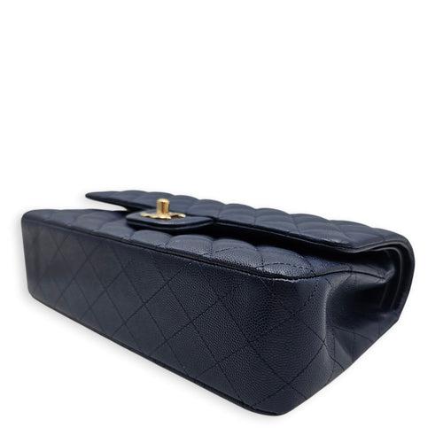 Classic Medium Flap Blue Shoulder Bag in Caviar Leather Gold hardware CL2602-19223 9