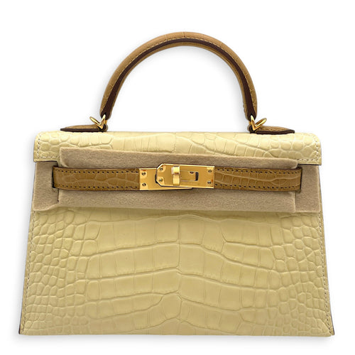 HSS Sellier Kelly 20 Vanille/Kraft in Matte Alligator Gold hardware CL2602-19241 1