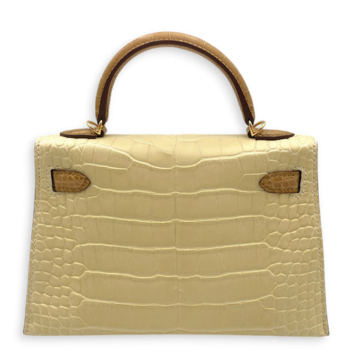HSS Sellier Kelly 20 Vanille/Kraft in Matte Alligator Gold hardware CL2602-19241 2