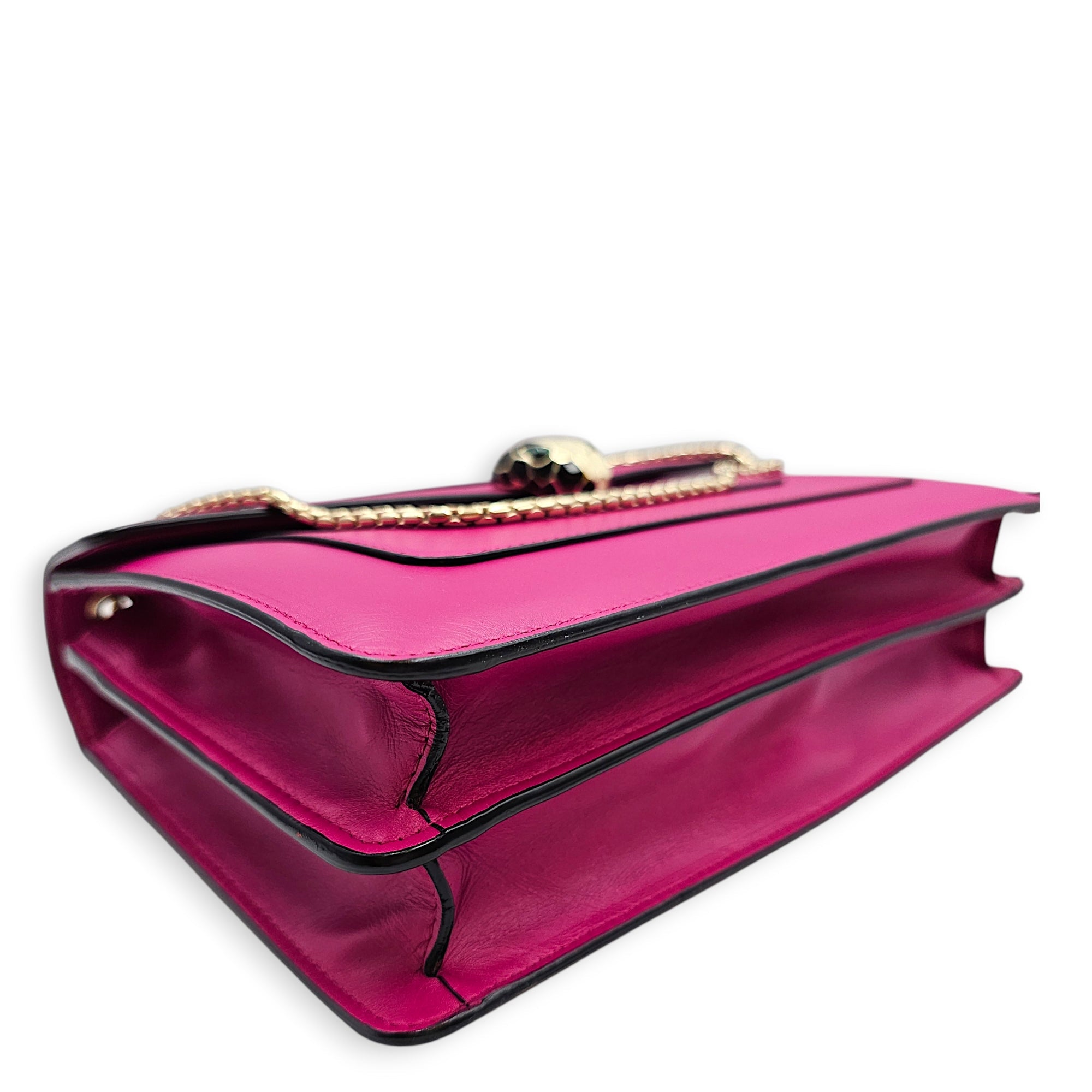 Serpenti Forever Flap with an Enamel Snakehead Clasp Medium Pink Shoulder Bag in Calfskin Gold hardware CL2602-19263 10