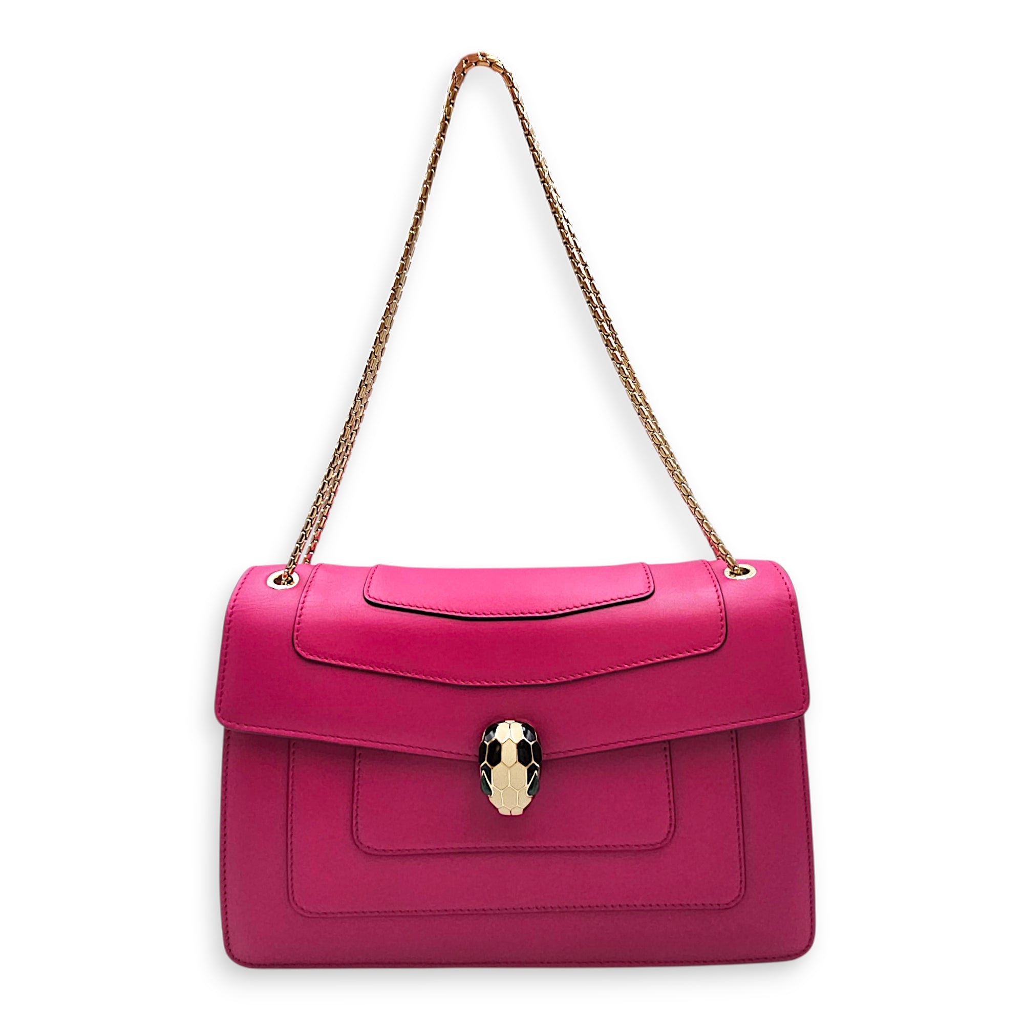 Serpenti Forever Flap with an Enamel Snakehead Clasp Medium Pink Shoulder Bag in Calfskin Gold hardware CL2602-19263 11