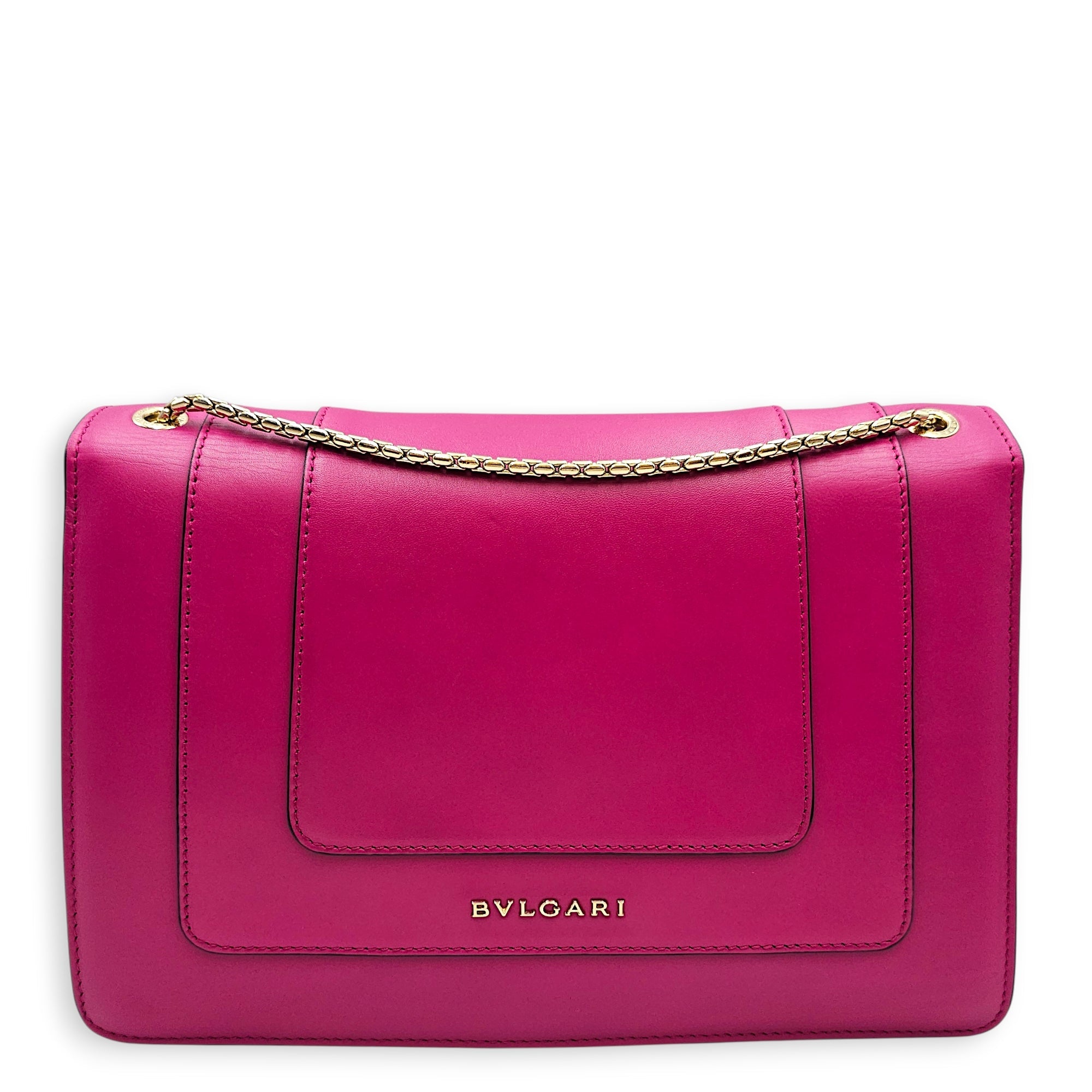 Serpenti Forever Flap with an Enamel Snakehead Clasp Medium Pink Shoulder Bag in Calfskin Gold hardware CL2602-19263 2