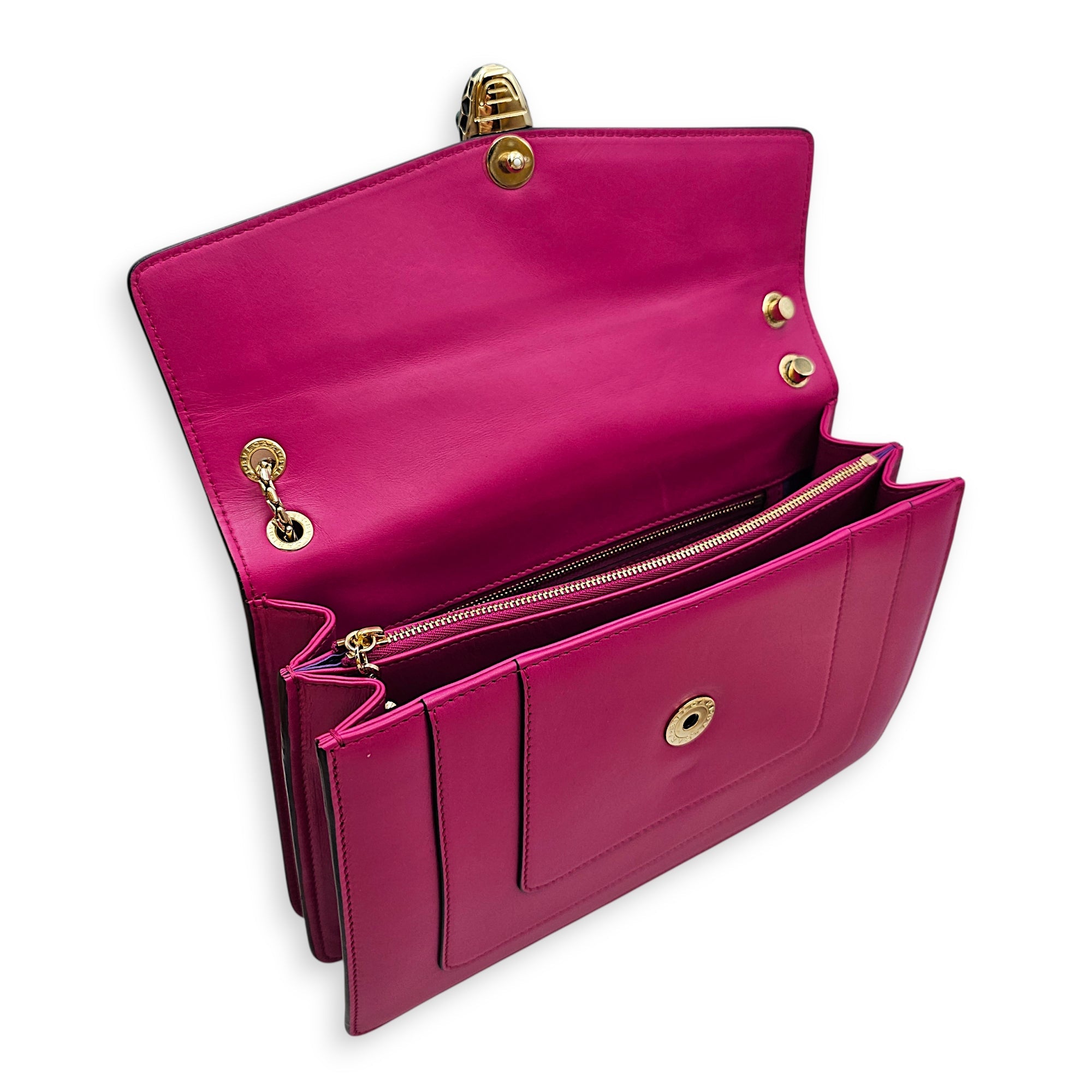 Serpenti Forever Flap with an Enamel Snakehead Clasp Medium Pink Shoulder Bag in Calfskin Gold hardware CL2602-19263 8