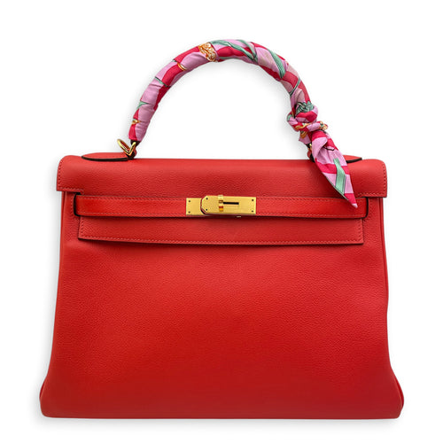 Kelly 32 Rouge Tomate in Evercolor Gold hardware