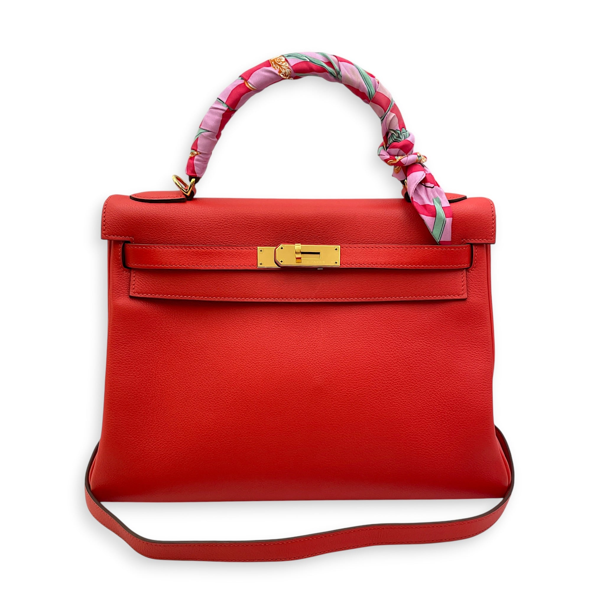 Kelly 32 Rouge Tomate in Evercolor Gold hardware