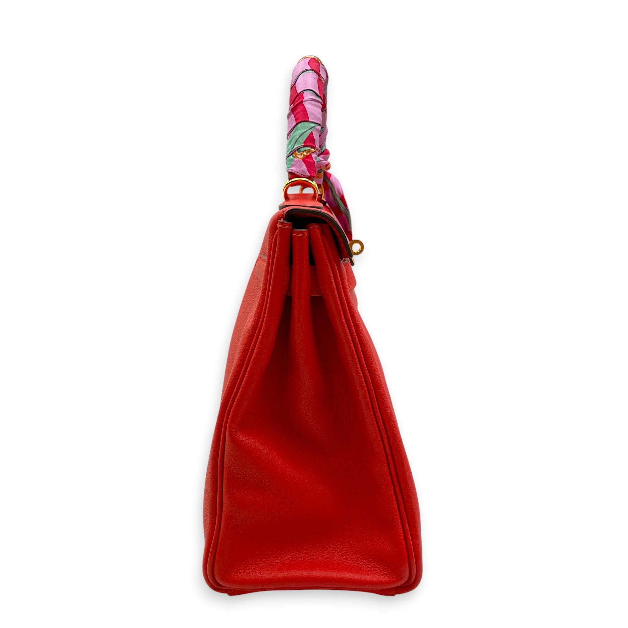 Kelly 32 Rouge Tomate in Evercolor Gold hardware