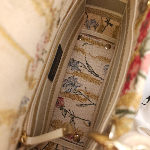 Lady Dior D-Lite with Floral Pattern Medium Beige Top Handle Bag in Canvas Gold hardware CL2602-19323 10