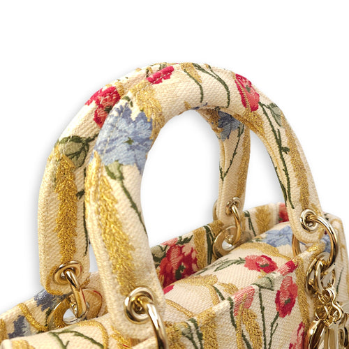 Lady Dior D-Lite with Floral Pattern Medium Beige Top Handle Bag in Canvas Gold hardware CL2602-19323 11
