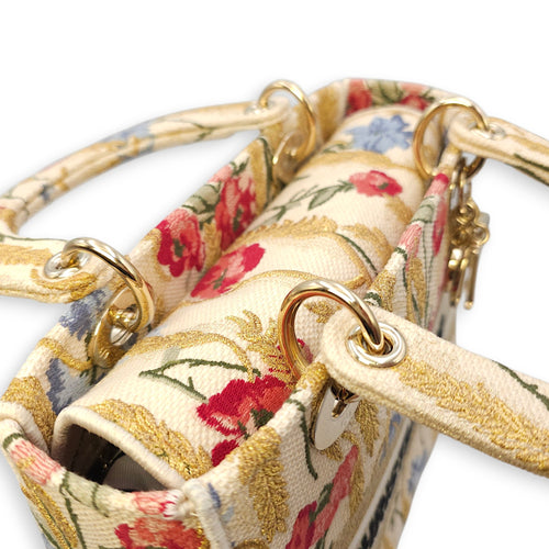 Lady Dior D-Lite with Floral Pattern Medium Beige Top Handle Bag in Canvas Gold hardware CL2602-19323 12
