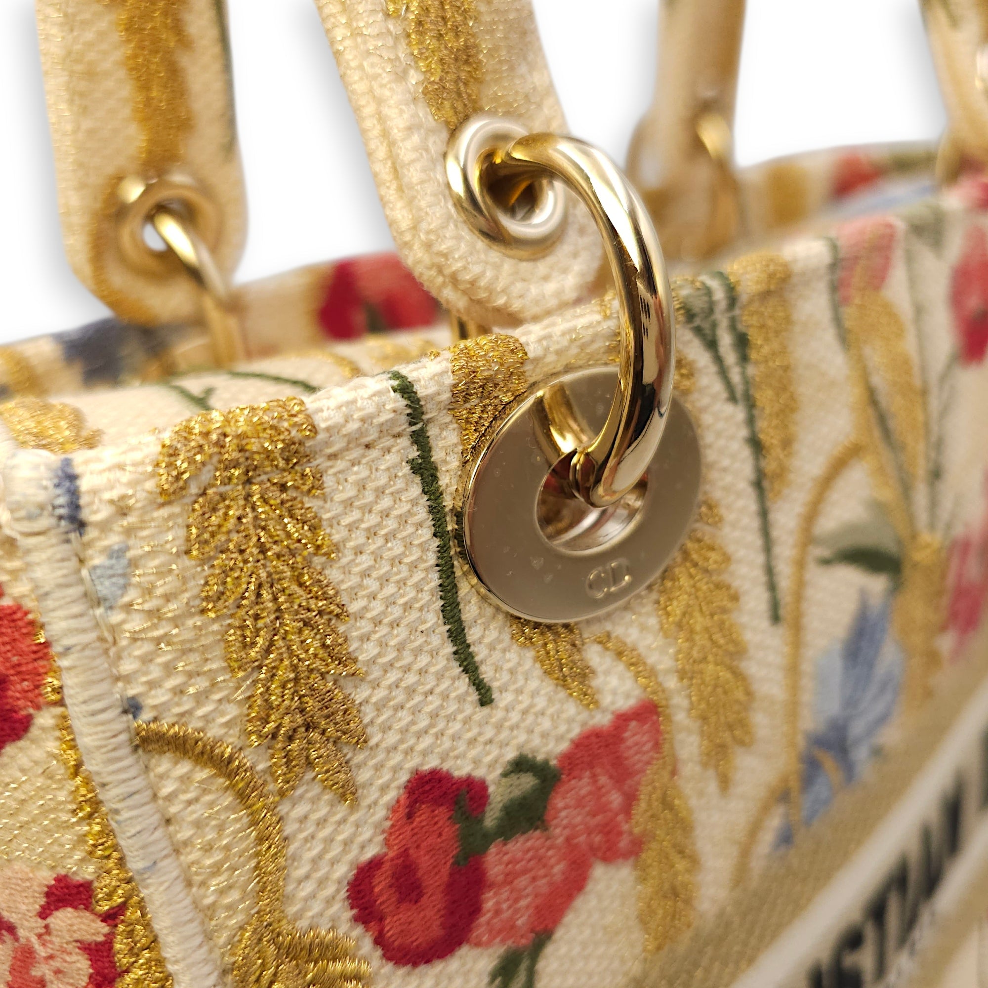 Lady Dior D-Lite with Floral Pattern Medium Beige Top Handle Bag in Canvas Gold hardware CL2602-19323 13