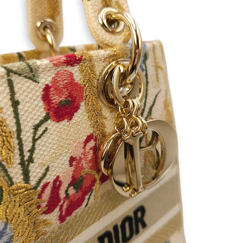 Lady Dior D-Lite with Floral Pattern Medium Beige Top Handle Bag in Canvas Gold hardware CL2602-19323 14