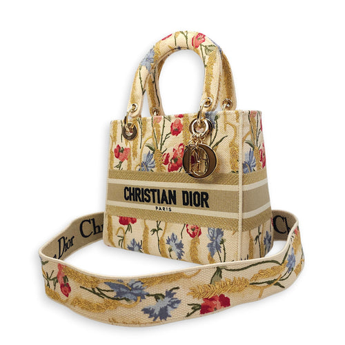Lady Dior D-Lite with Floral Pattern Medium Beige Top Handle Bag in Canvas Gold hardware CL2602-19323 15