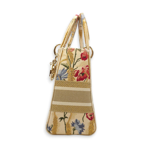 Lady Dior D-Lite with Floral Pattern Medium Beige Top Handle Bag in Canvas Gold hardware CL2602-19323 3