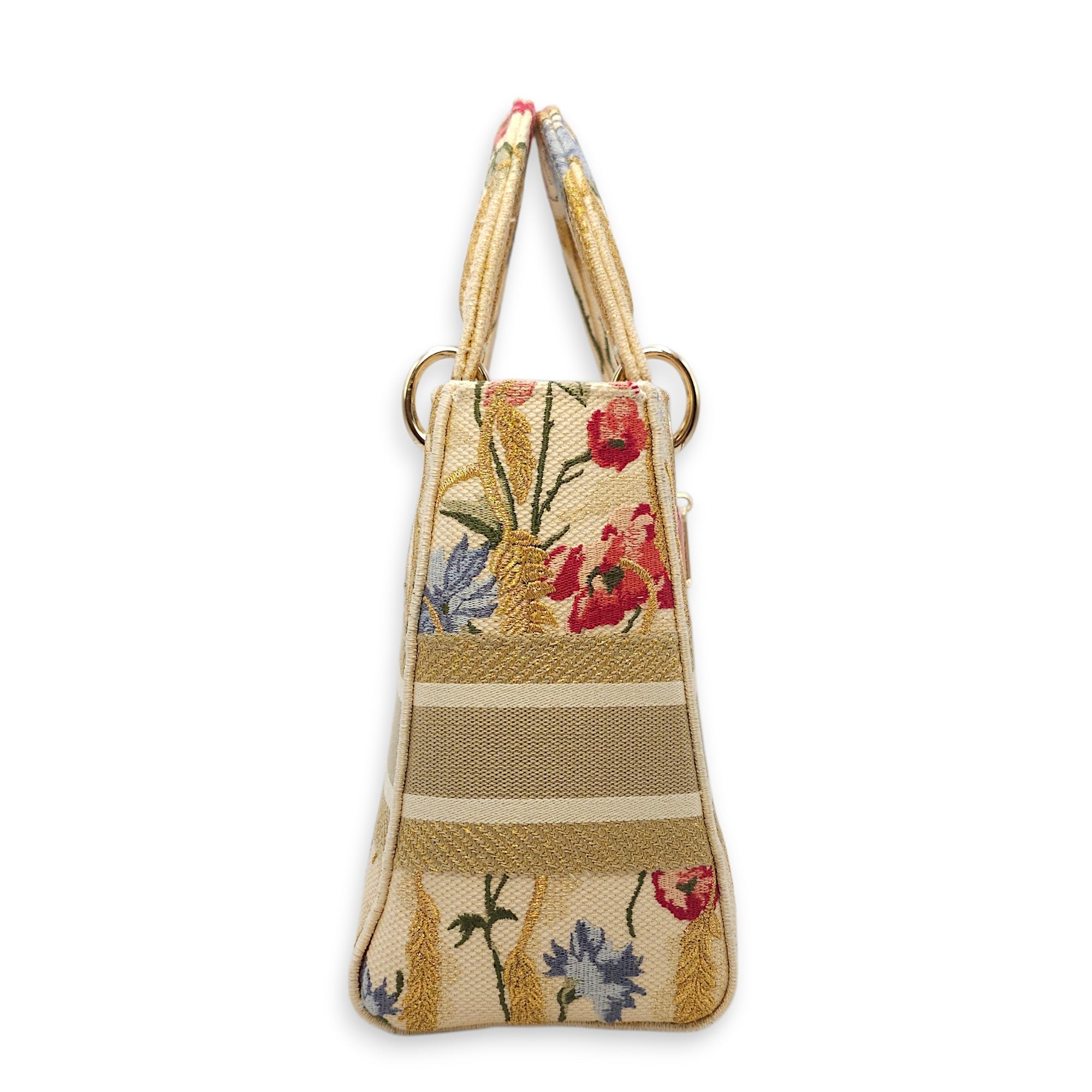 Lady Dior D-Lite with Floral Pattern Medium Beige Top Handle Bag in Canvas Gold hardware CL2602-19323 4
