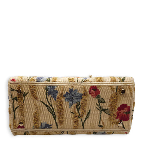 Lady Dior D-Lite with Floral Pattern Medium Beige Top Handle Bag in Canvas Gold hardware CL2602-19323 5
