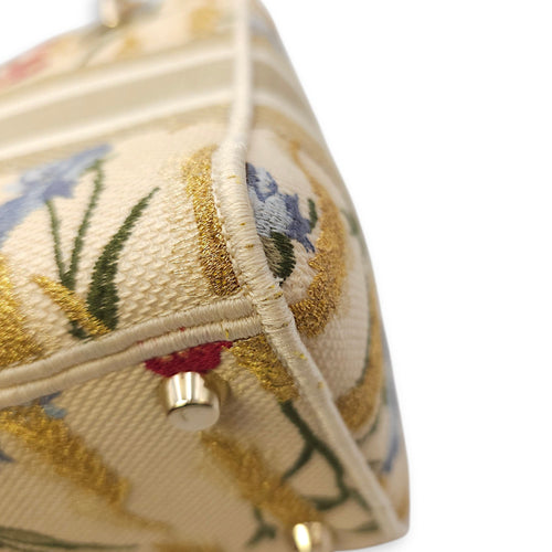 Lady Dior D-Lite with Floral Pattern Medium Beige Top Handle Bag in Canvas Gold hardware CL2602-19323 6