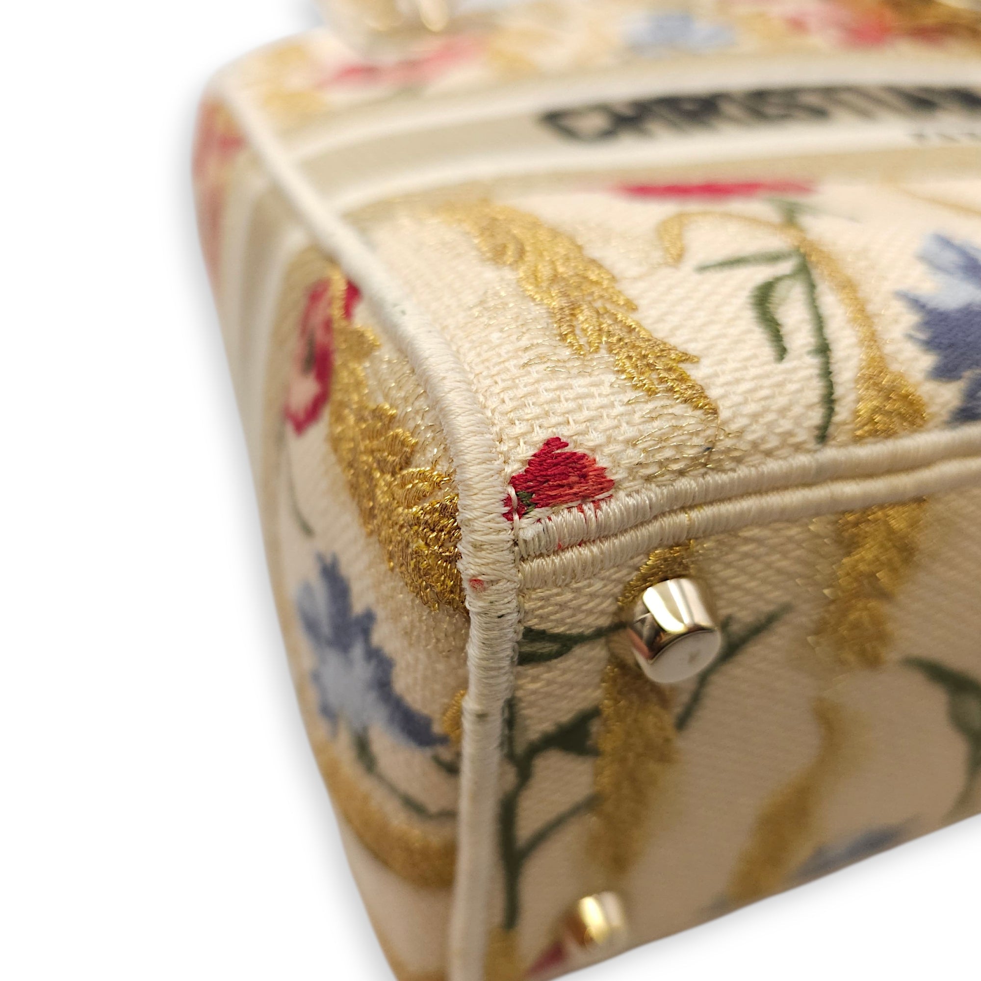 Lady Dior D-Lite with Floral Pattern Medium Beige Top Handle Bag in Canvas Gold hardware CL2602-19323 7