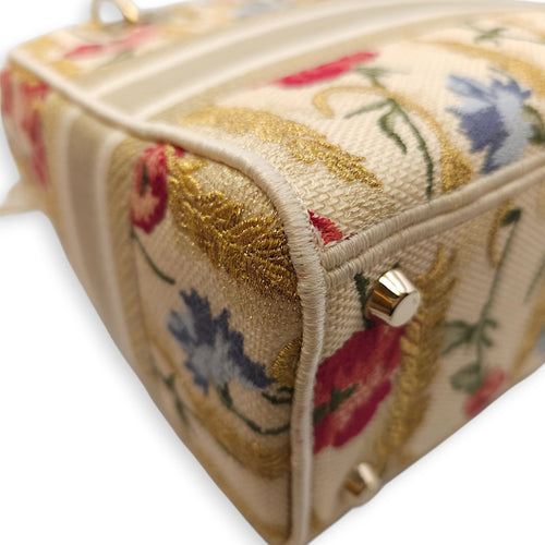 Lady Dior D-Lite with Floral Pattern Medium Beige Top Handle Bag in Canvas Gold hardware CL2602-19323 8