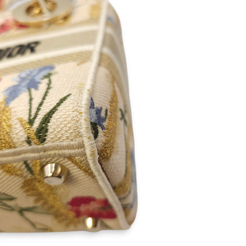 Lady Dior D-Lite with Floral Pattern Medium Beige Top Handle Bag in Canvas Gold hardware CL2602-19323 9