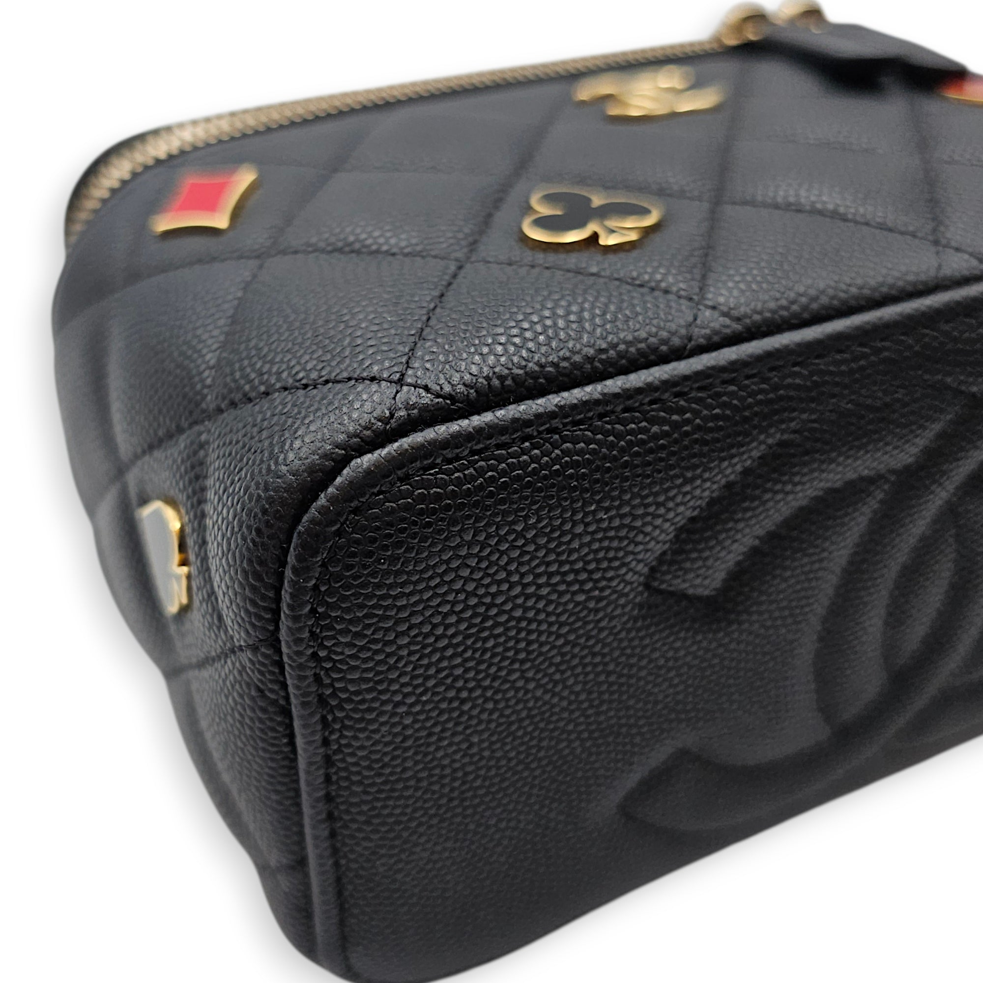 Coco Casino Vanity Case with Enamel Card Suits Black Crossbody Bag in Caviar Leather Gold hardware CL2602-19372 12