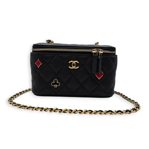 Coco Casino Vanity Case with Enamel Card Suits Black Crossbody Bag in Caviar Leather Gold hardware CL2602-19372 13