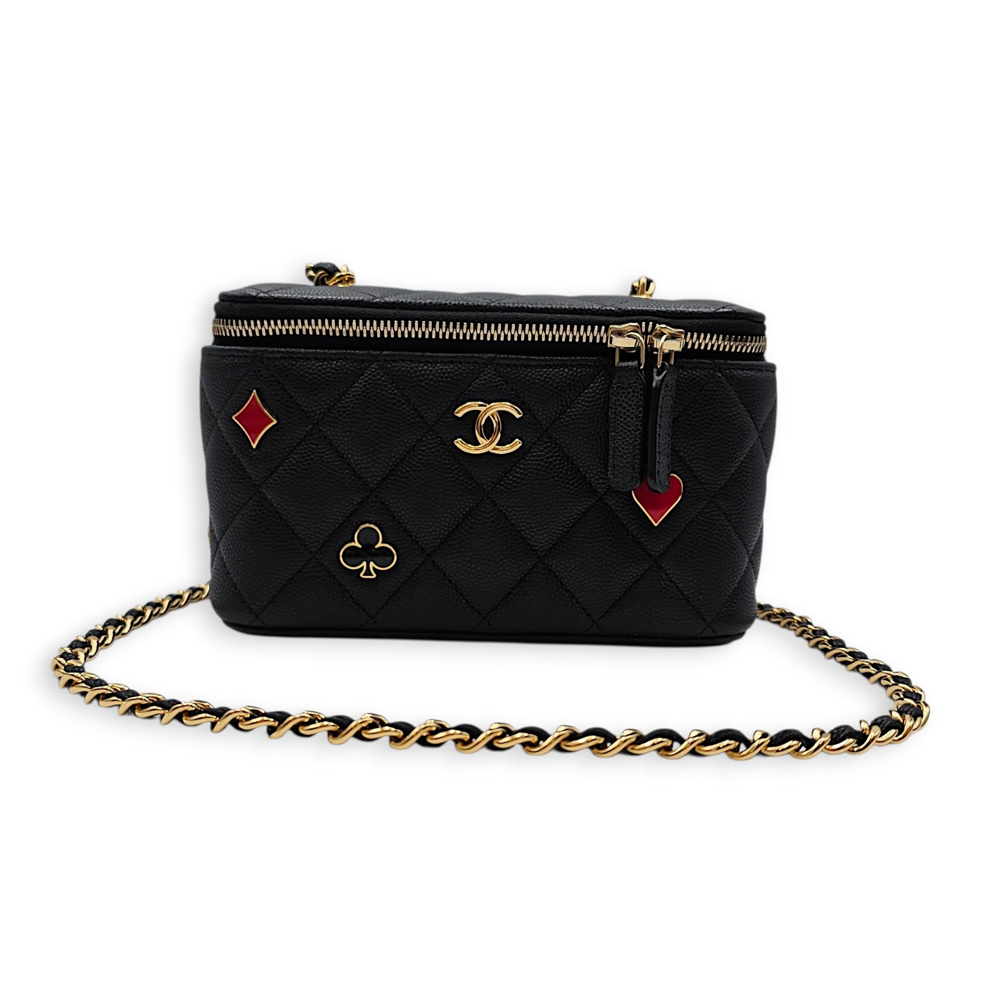 Coco Casino Vanity Case with Enamel Card Suits Black Crossbody Bag in Caviar Leather Gold hardware CL2602-19372 13