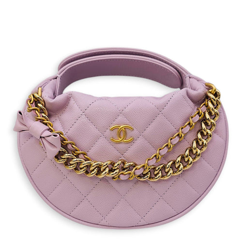 Shiny Quilted brow Pouch Hobo Purple Top Handle Bag in Caviar Leather Gold hardware CL2602-19399 1