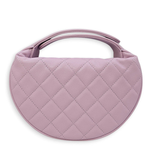 Shiny Quilted brow Pouch Hobo Purple Top Handle Bag in Caviar Leather Gold hardware CL2602-19399 2
