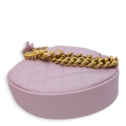 Shiny Quilted brow Pouch Hobo Purple Top Handle Bag in Caviar Leather Gold hardware CL2602-19399 7