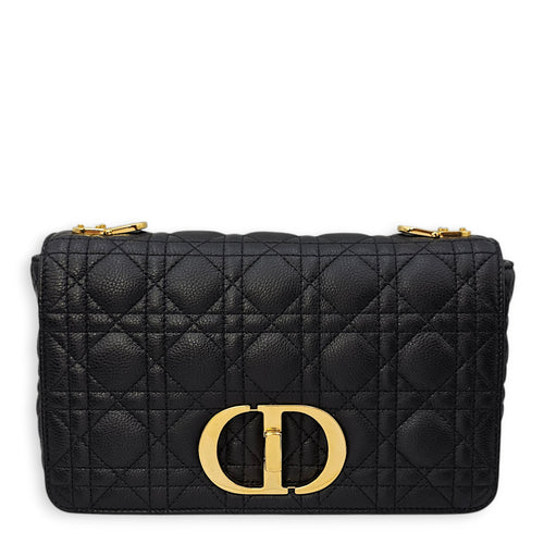 Caro Medium Black Shoulder Bag in Calfskin Gold hardware