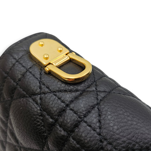 Caro Medium Black Shoulder Bag in Calfskin Gold hardware