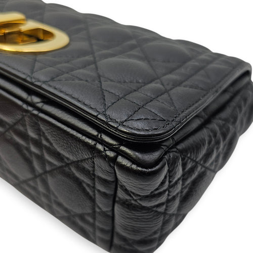 Caro Medium Black Shoulder Bag in Calfskin Gold hardware