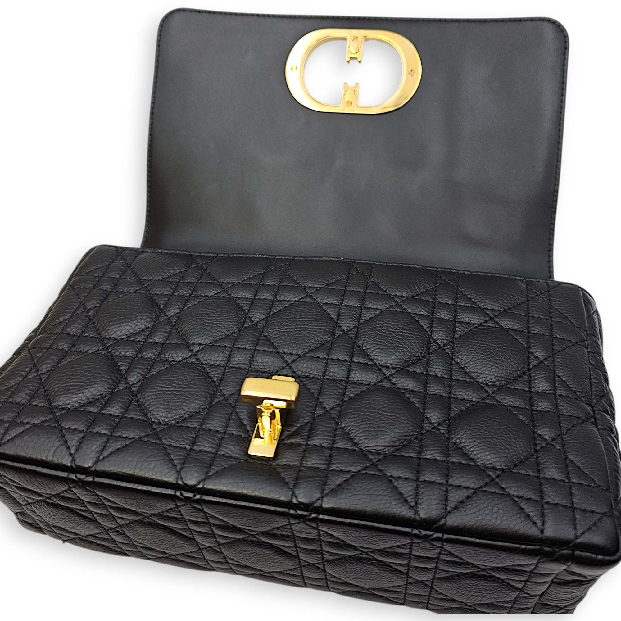 Caro Medium Black Shoulder Bag in Calfskin Gold hardware
