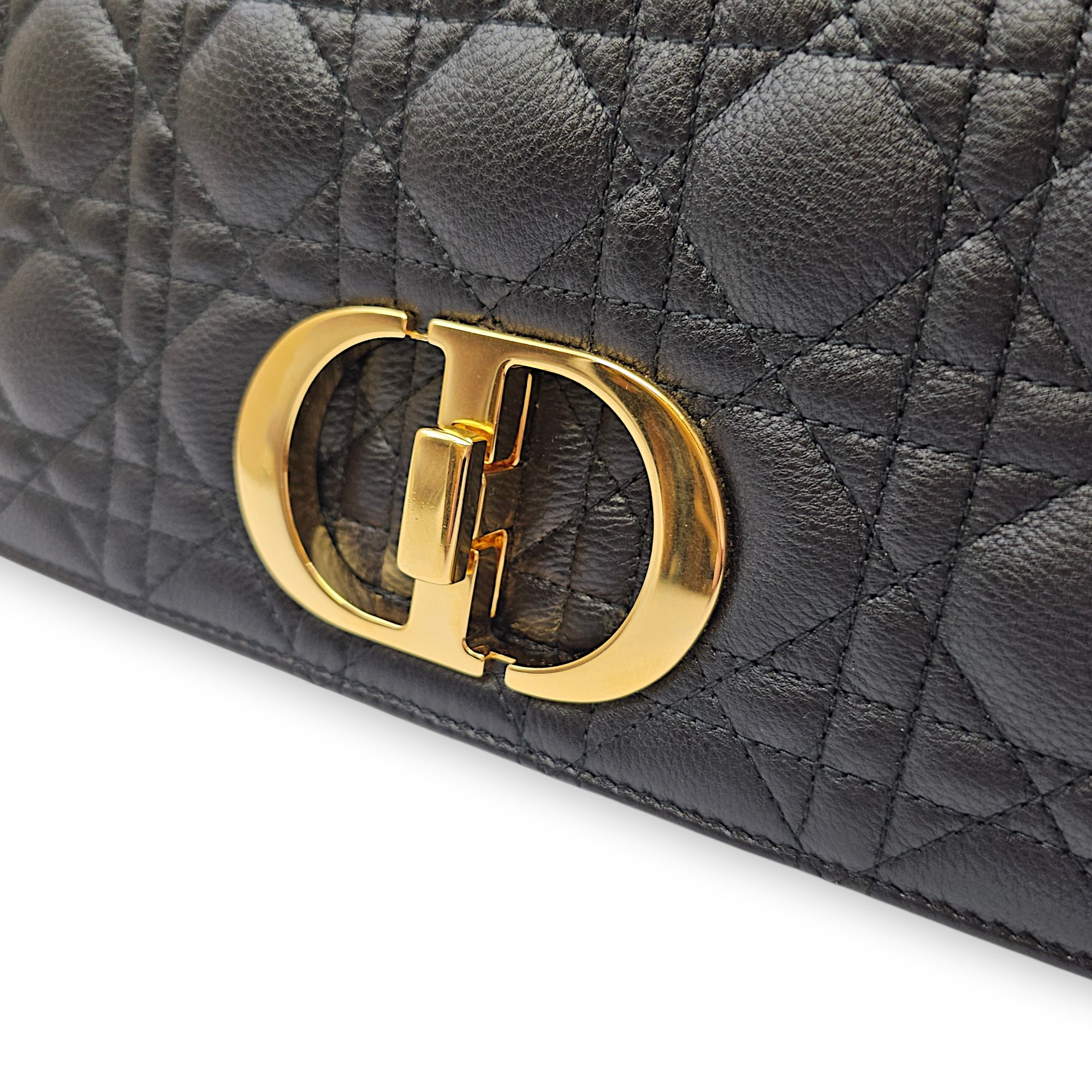 Caro Medium Black Shoulder Bag in Calfskin Gold hardware