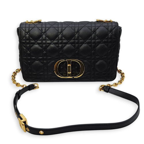 Caro Medium Black Shoulder Bag in Calfskin Gold hardware