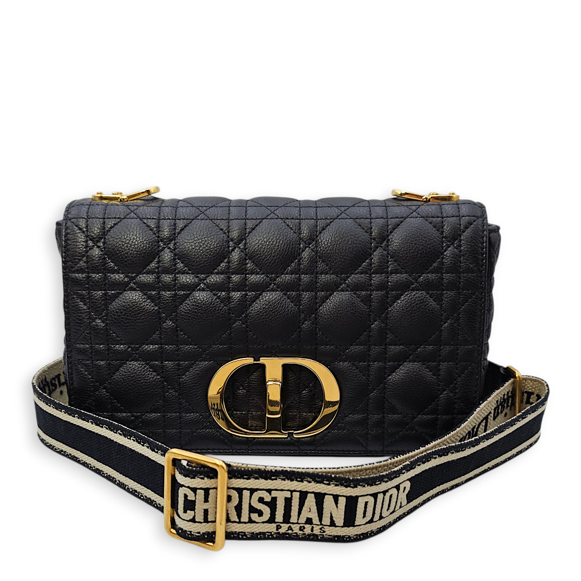 Caro Medium Black Shoulder Bag in Calfskin Gold hardware