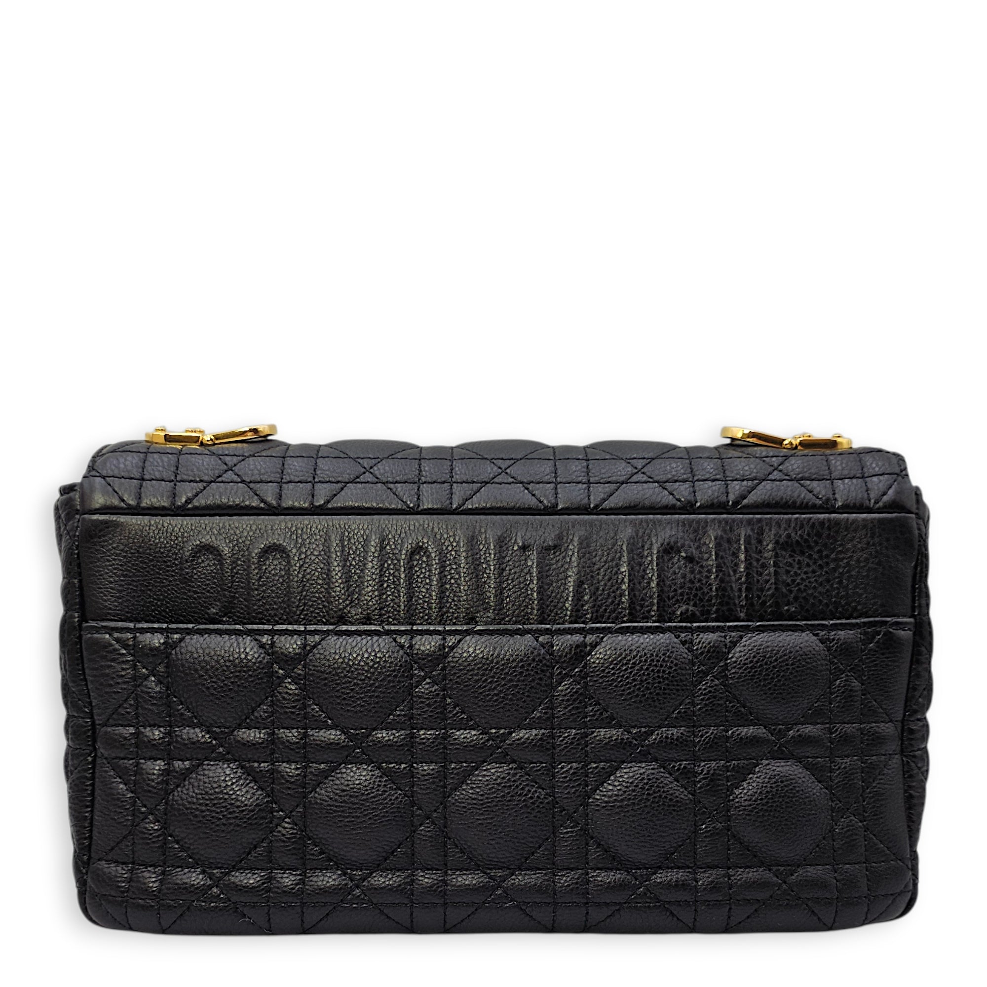 Caro Medium Black Shoulder Bag in Calfskin Gold hardware