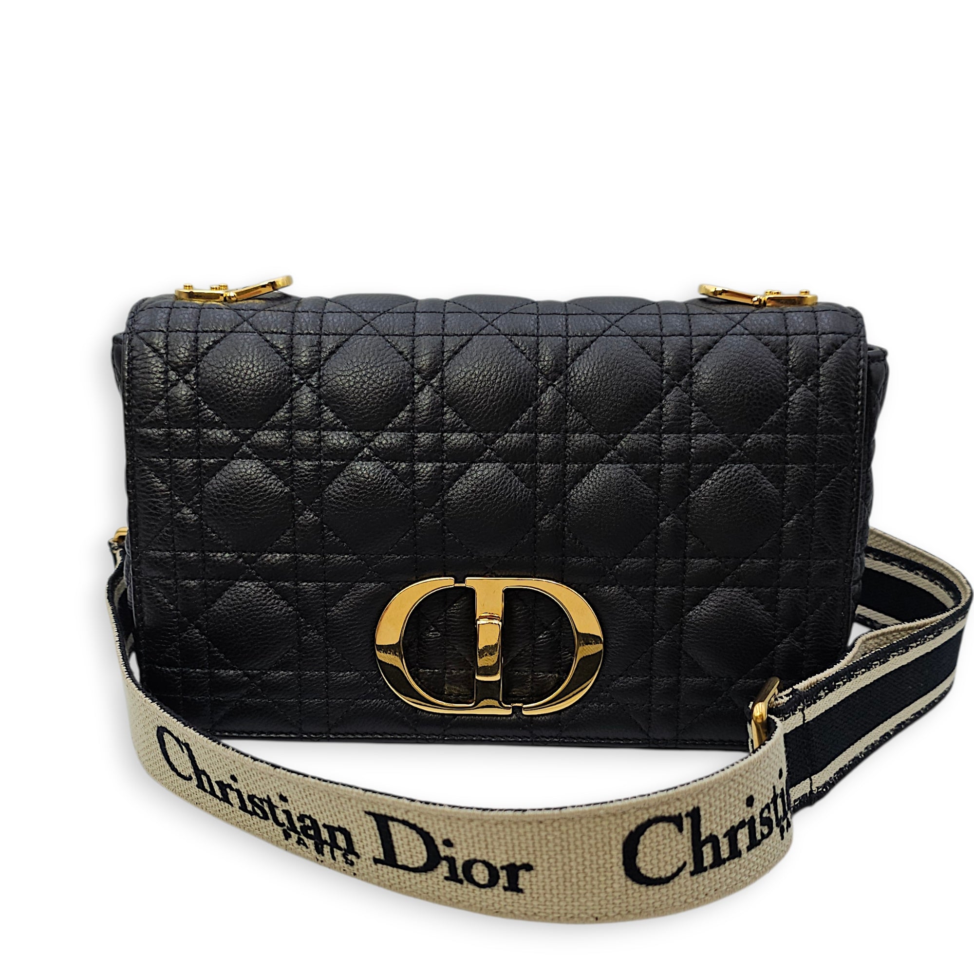 Caro Medium Black Shoulder Bag in Calfskin Gold hardware