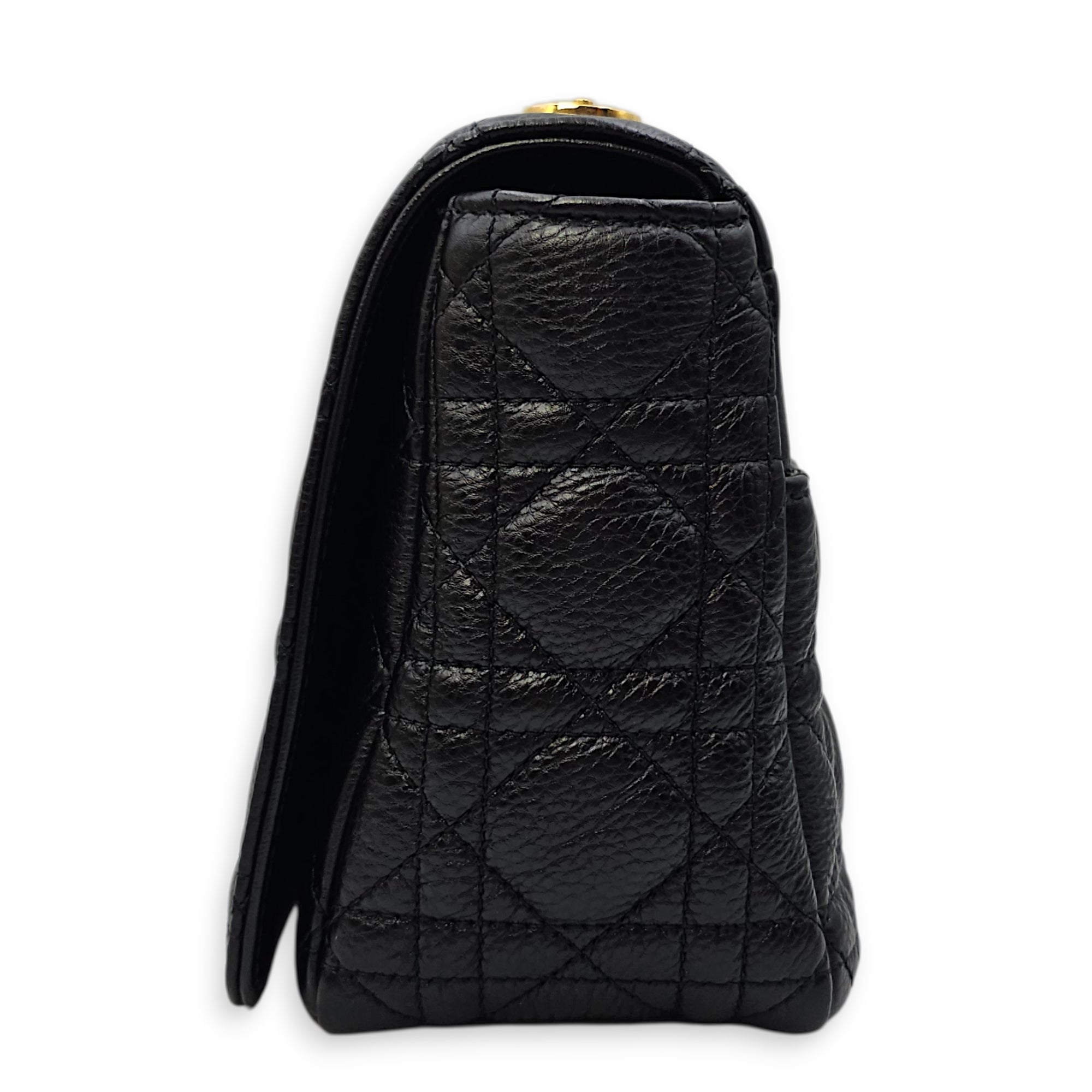 Caro Medium Black Shoulder Bag in Calfskin Gold hardware