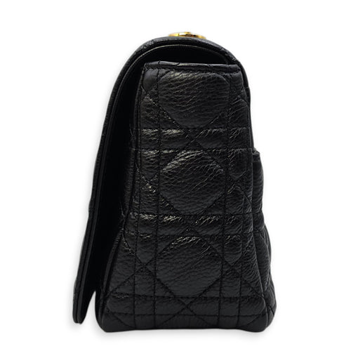 Caro Medium Black Shoulder Bag in Calfskin Gold hardware