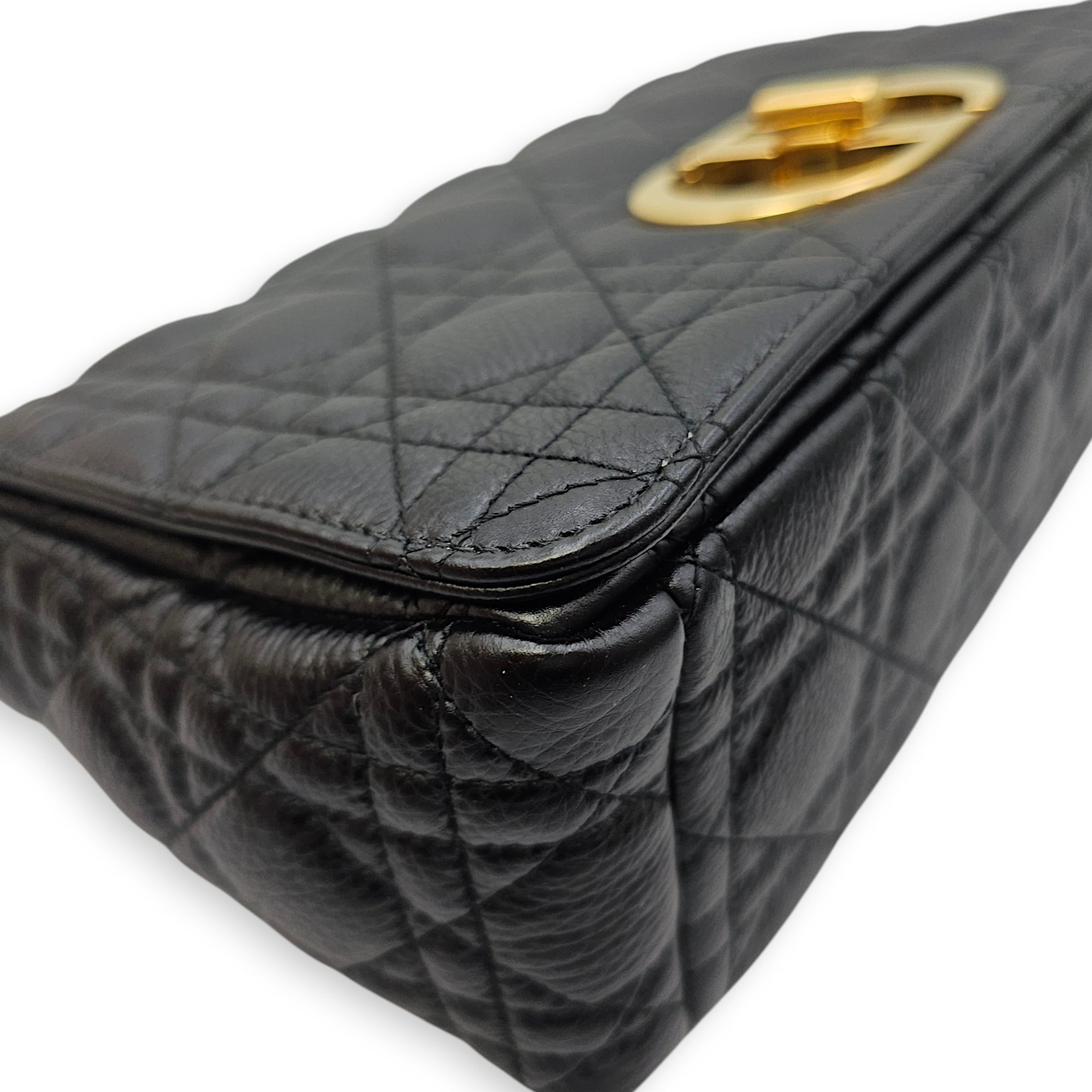 Caro Medium Black Shoulder Bag in Calfskin Gold hardware