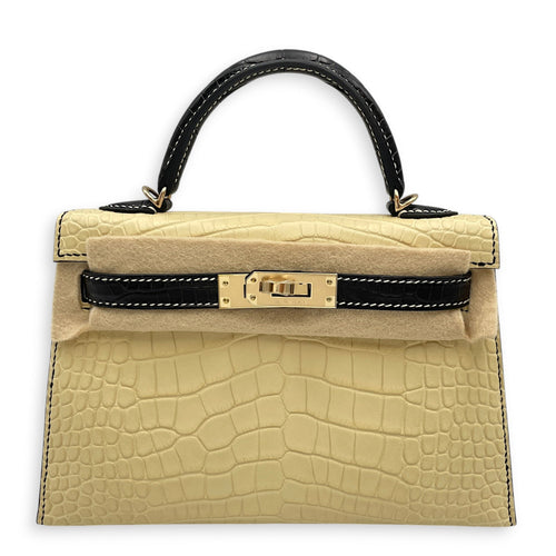 HSS Sellier Kelly 20 Vanille/Black in Matte Alligator Permabrass hardware CL2602-19409 1